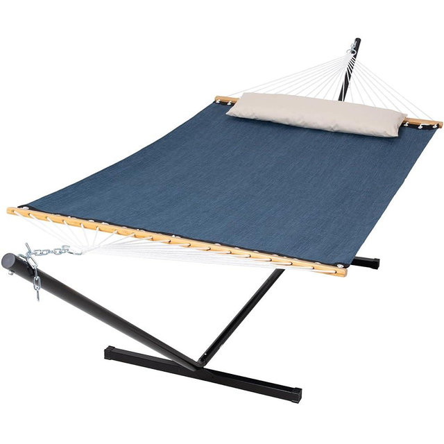 SUNCREAT Hammocks for Outside with Stand, Quick Dry Two Person Hammock with Head Pillow, 450 lbs Capacity, Navy
