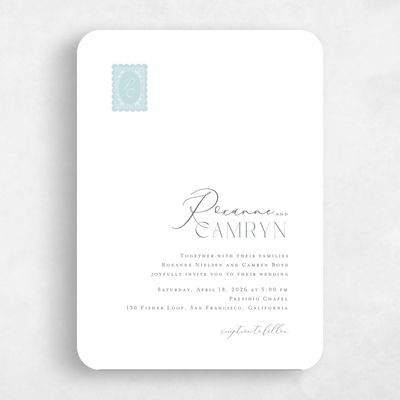 Blue Rounded Wedding Invitation - Poplar Stamp