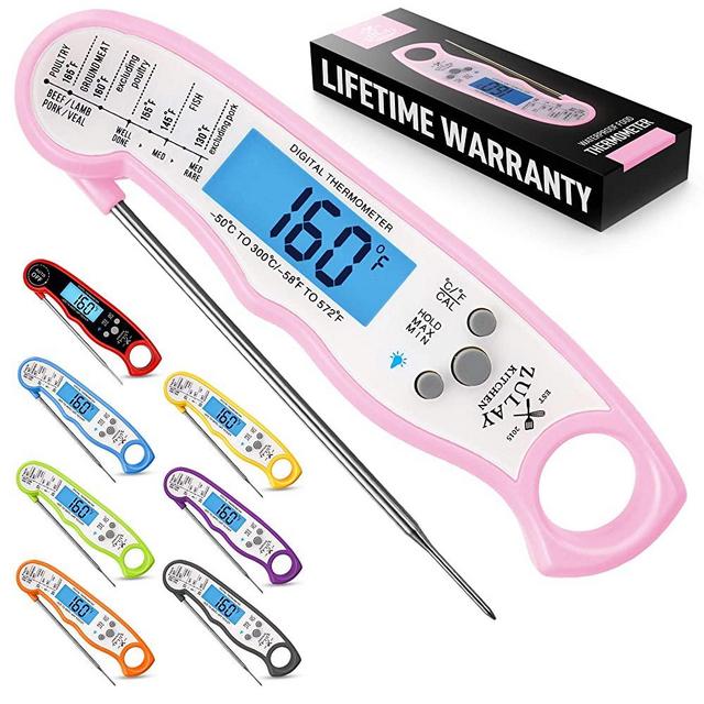 Zulay Instant Read Food Thermometer - Waterproof Digital Meat Thermometer with Backlight, Calibration & Internal Magnetic Mount - Cooking Thermometer for Meat, Kitchen, BBQ & Grill (Pink)