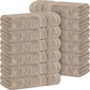 Classic Luxury Cotton Washcloths 13x13 Inch - 650 GSM Turkish Cotton | Hotel, Spa, Bathroom Face Towel | 12 Pack, Taupe