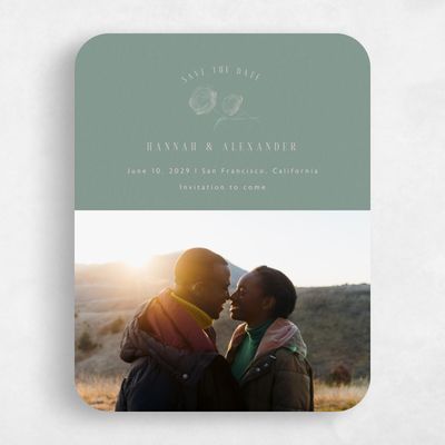 Green Rounded Wedding Save the Date - Lorelei Photo