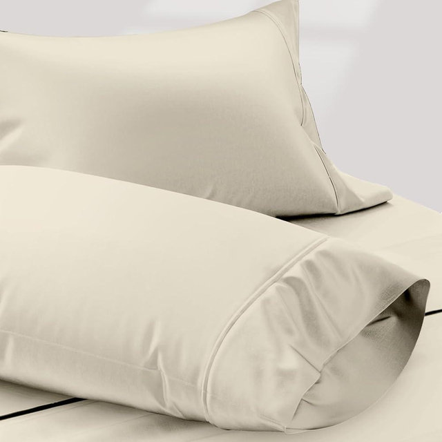 Texas Linen Co. 100% Egyptian Cotton Pillow Cases Standard/Queen Size Set of 2 - Luxury 1200 Thread Count Sateen Ivory Pillow Cases, Silky Soft Cotton Pillowcases Fits Standard & Queen Size Pillows