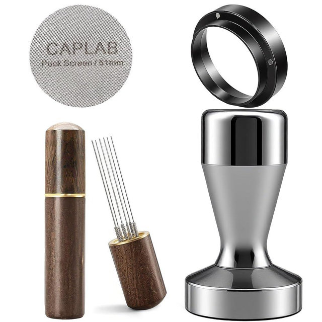 CapLab Espresso Accessories Kit 51mm Tamper, Espresso Tamper Set with WDT Tool, Coffee Tamper, Puck Screen, Dosing Funnel, Espresso Machine Accessories Kit, Barista Tools Fits 51mm Portafilters