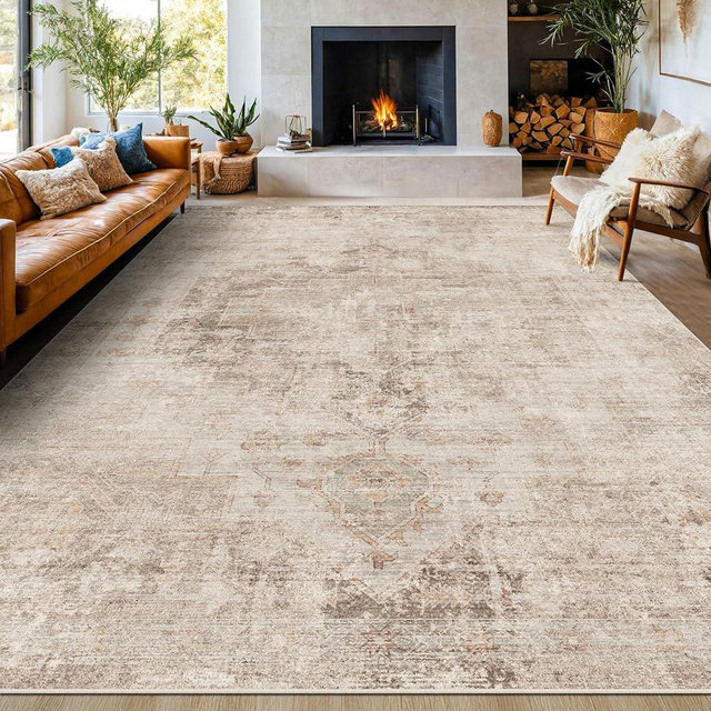 Hazo Haus Farmhouse Area Rugs 9x12 for Living Room - Abstract Medallion Rug for Bedroom, Dining Room Under Table, Washable Non Slip, Fade & Stain Resistance