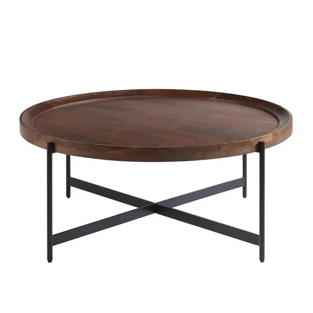 Alaterre Furniture 42" Brookline Round Coffee Table Medium Chestnut: Modern Acacia Top, Steel Frame, Sofa Side Table