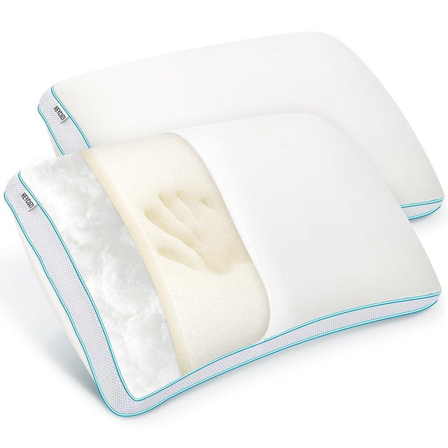 HEYCUZI Pillows Queen Size Set of 2 for Sleeping - Fluffy Down Alternative Microfiber and Memory Foam Fill, Gusseted Soft Bed Pillow for Side,Stomach and Back Sleepers,Breathable Hotel Pillows(Medium)