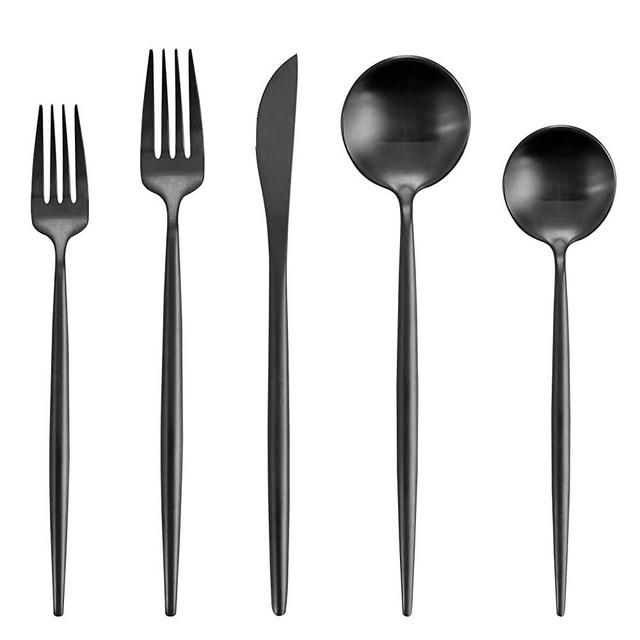 Matte Black Silverware Set , Oliviola 60-Piece Stainless Steel Flatware Cutlery Set Service for 12, Satin Finish Kitchen Utensil Set, Dishwasher Safe
