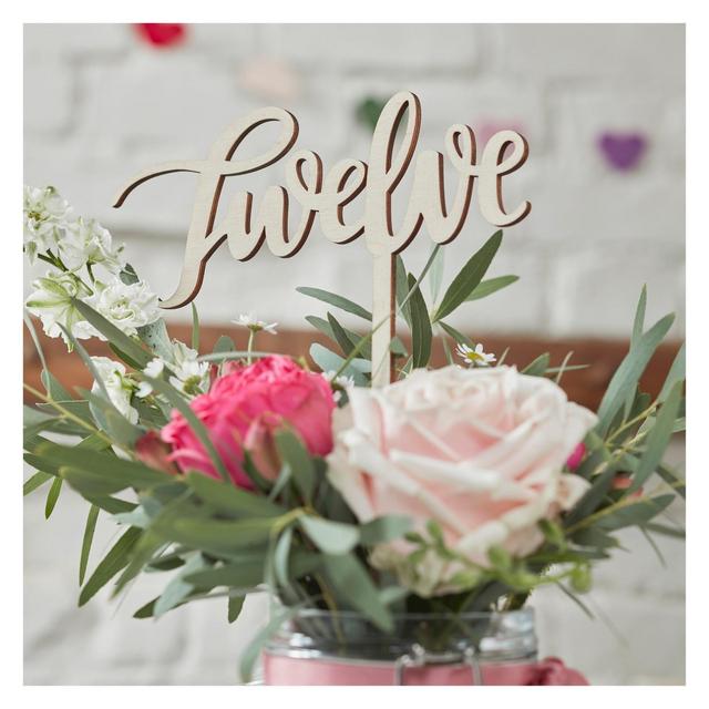 12ct 'twelve" Boho Wooden Table Number