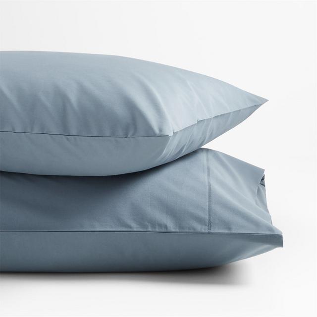 400 Thread Count Percale Blue Pillow Cases Standard, Set of 2
