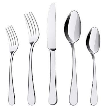 ENLOY 20 Pieces Flatware Set, 18/0 Stainless Steel Utensils, Service for 4, Heavy Duty Silverware Gift, Heavyweight Cutlery, Dishwasher Safe, Mirror Polished Dinner Knife, Fork, Spoon for Restaurant