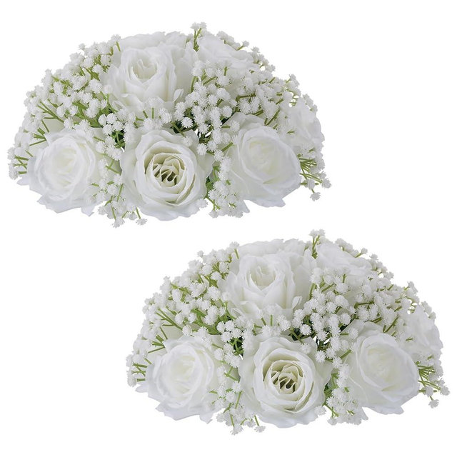 NUPTIO Baby Breath Flower Balls: 2 Pcs 9.4 inch Diameter White Artificial Rose Fake Arrangement Bouquet Wedding Centerpieces Event Party Tables Decorations