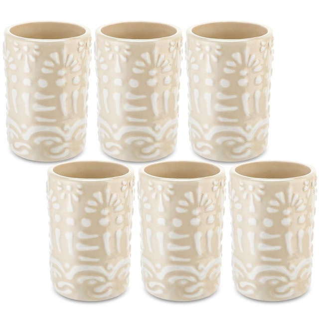 Roshtia 6 Pcs Mexican Tequila Shot Glasses Set 2 oz Talavera Shot Glasses Handmade Ceramic Cups with White Decoration Mexican Pottery Gift Mugs for Tequila Lover Bachelorette Party(White)