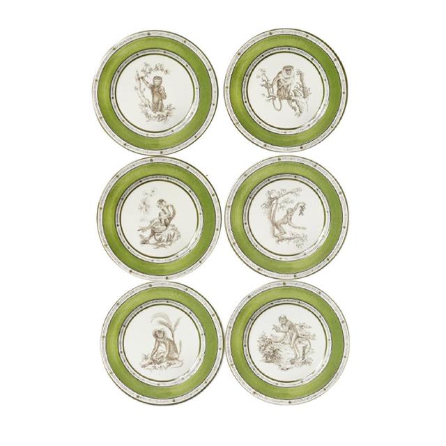 Green Monkeys Set of 6 Dinner Plates