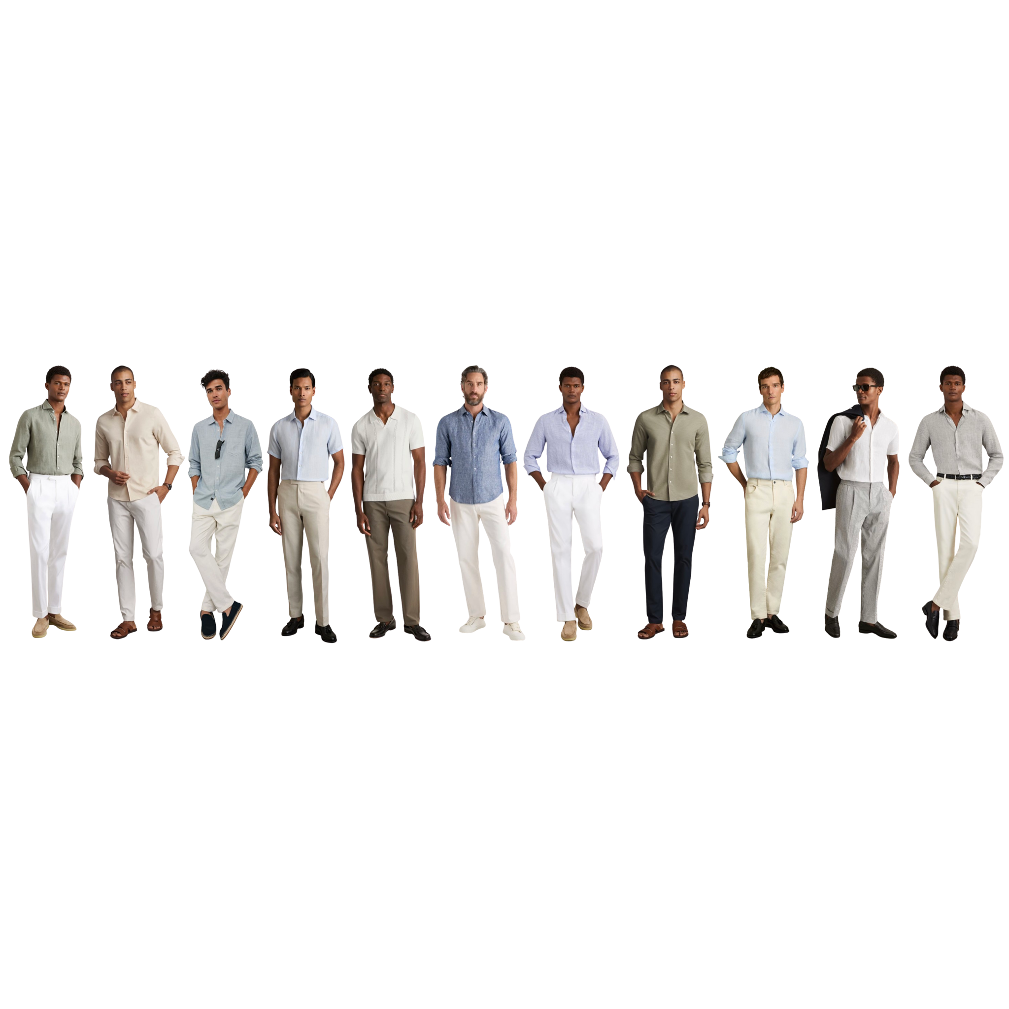 Welcome Party Attire Examples – Men. Collared, button down, linen shirts and pants encouraged!