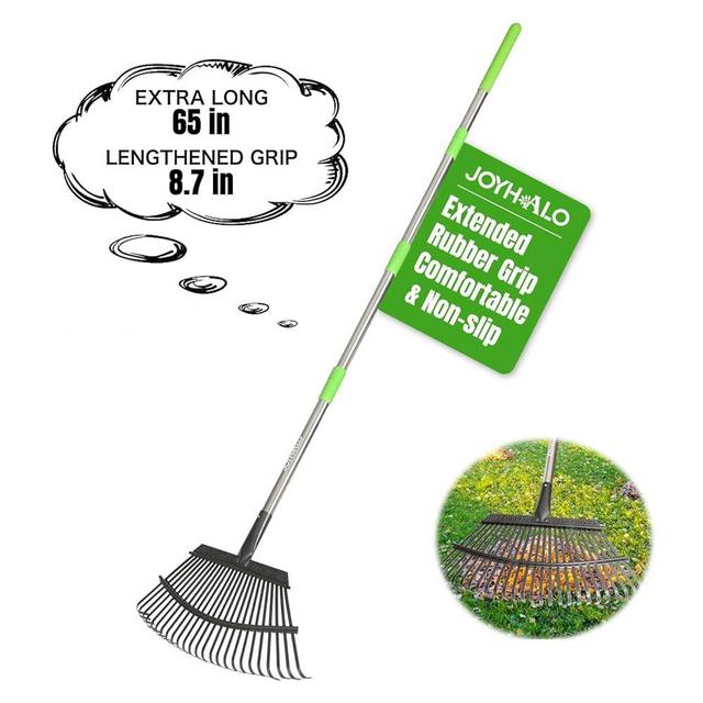 Joyhalo Rake for Leaves, 18 Inch Wide Rake Head Garden Rake with 25 Tines, Metal Leaf Rake with Adjustable Handle from 38.5 to 65 Inch, Rakes for Gardening, Gathering Leaves, Weeds, Debris