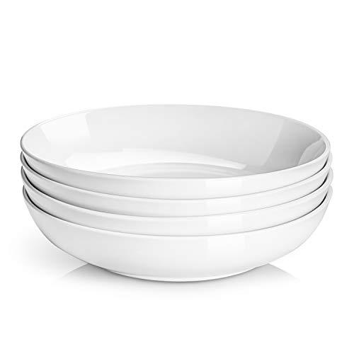 DOWAN 50 Ounces Porcelain Salad Pasta Bowls, 9.75 Inches Large Serving Bowl Set, White, Set of 4