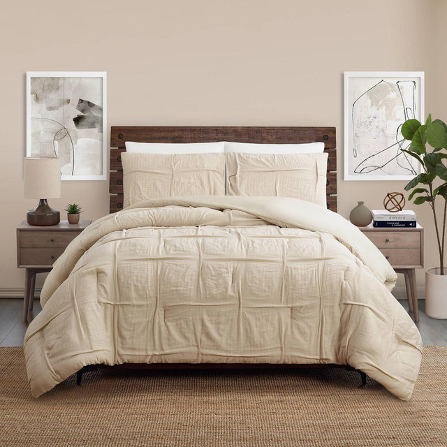 3pc King Riley Pleated Comforter Set Cream - Laurel & Mayfair
