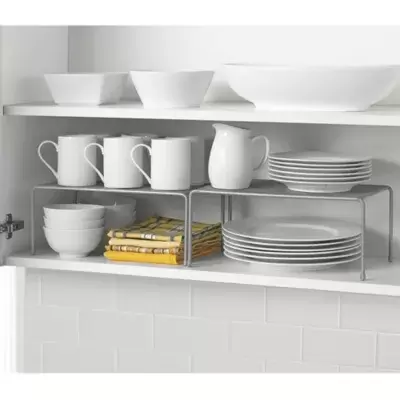 ORG Metal Mesh Expandable Cabinet Shelves in Metallic Chrome (Set of 2)