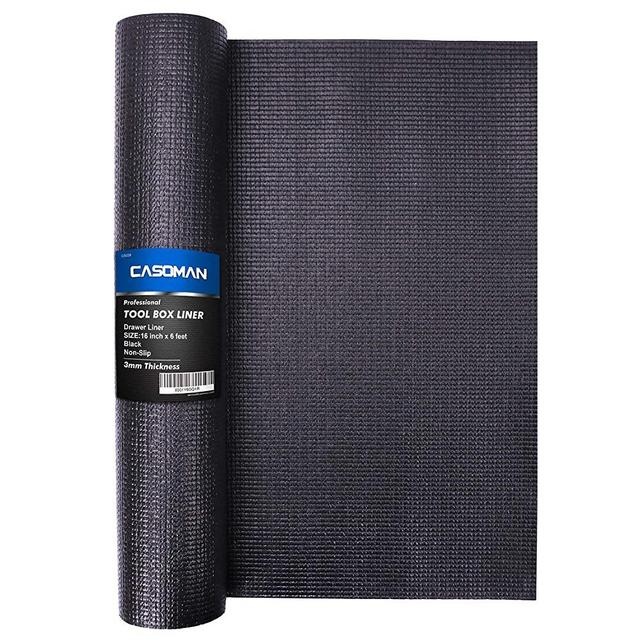 CASOMAN Professional Tool Box Liner and Drawer Liner,Easy Cut Non-Slip Foam Rubber Toolbox Drawer Liner Mat - Adjustable Thick Cabinet Liners,Black,16 inch (wide) x 6 feet (long)