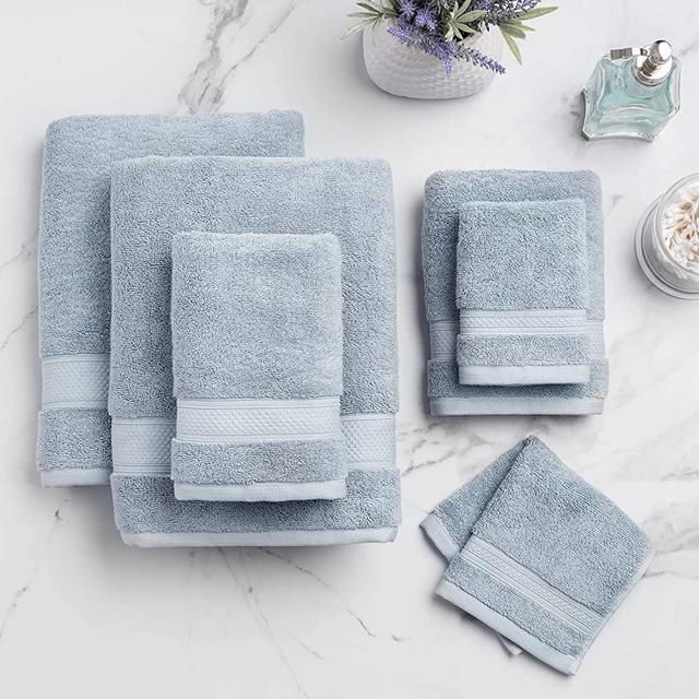 Welhome Ideal 6 Piece Quick Dry Bath Towel Set (Dusty Blue) - Soft and Luxurious - Fade Resistant - Absorbent - Durable - Machine Washable - 2 Bath - 2 Hand - 2 Wash Towels