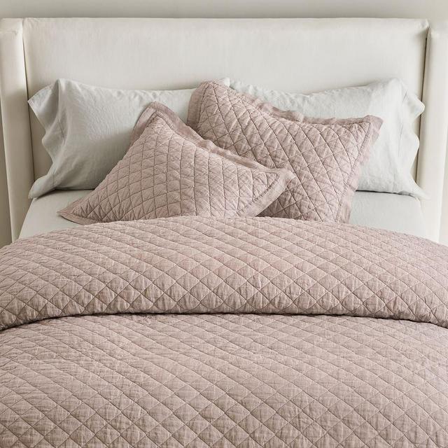 Smoky Quartz Belgian Flax Linen Diamond Quilt, King/Cal. King
