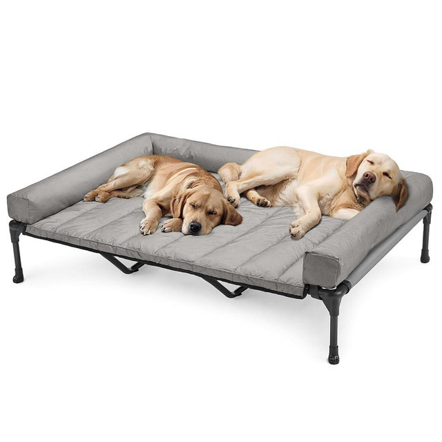 Veehoo Cooling Elevated Dog Bed Add Removable Waterproof Bolster Cushion Mat, Raised Pet Cot with Breathable Teslin Mesh, No-Slip Feet, Dog Couch Bed for Indoor Outdoor, 59x37.5inches, Grey, CWC2331B