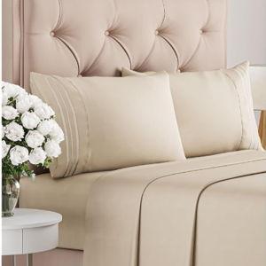 Queen Size 4 Piece Sheet Set - Comfy Breathable & Cooling Bed Sheets Set - Hotel Luxury Bedding for Women, Men, Kids & Teens - Deep Pockets, Easy Secure Fit, Soft and Wrinkle Free - Oeko-Tex - Wheat
