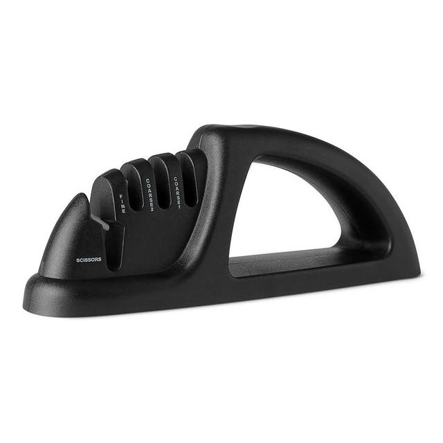 Amazon Basics 4-in-1 Knife Sharpener, Non-Slip Base, Includes Safety Glove
