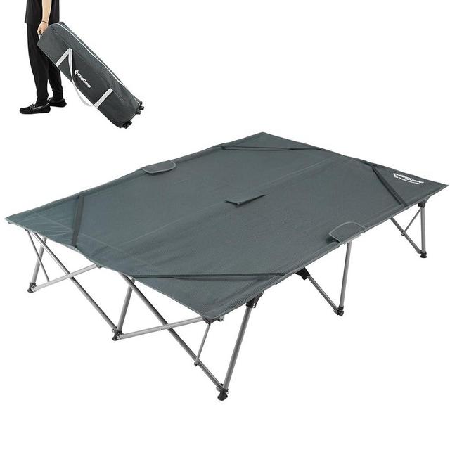 KingCamp 2 Person Queen Size Camping Cot, Folding Portable Double 550lbs Heavy Duty Oversized Large XXL Wide Foldable Sleeping Bed with Carry Bag for Two Adult Outdoor Travel Tent, Grey