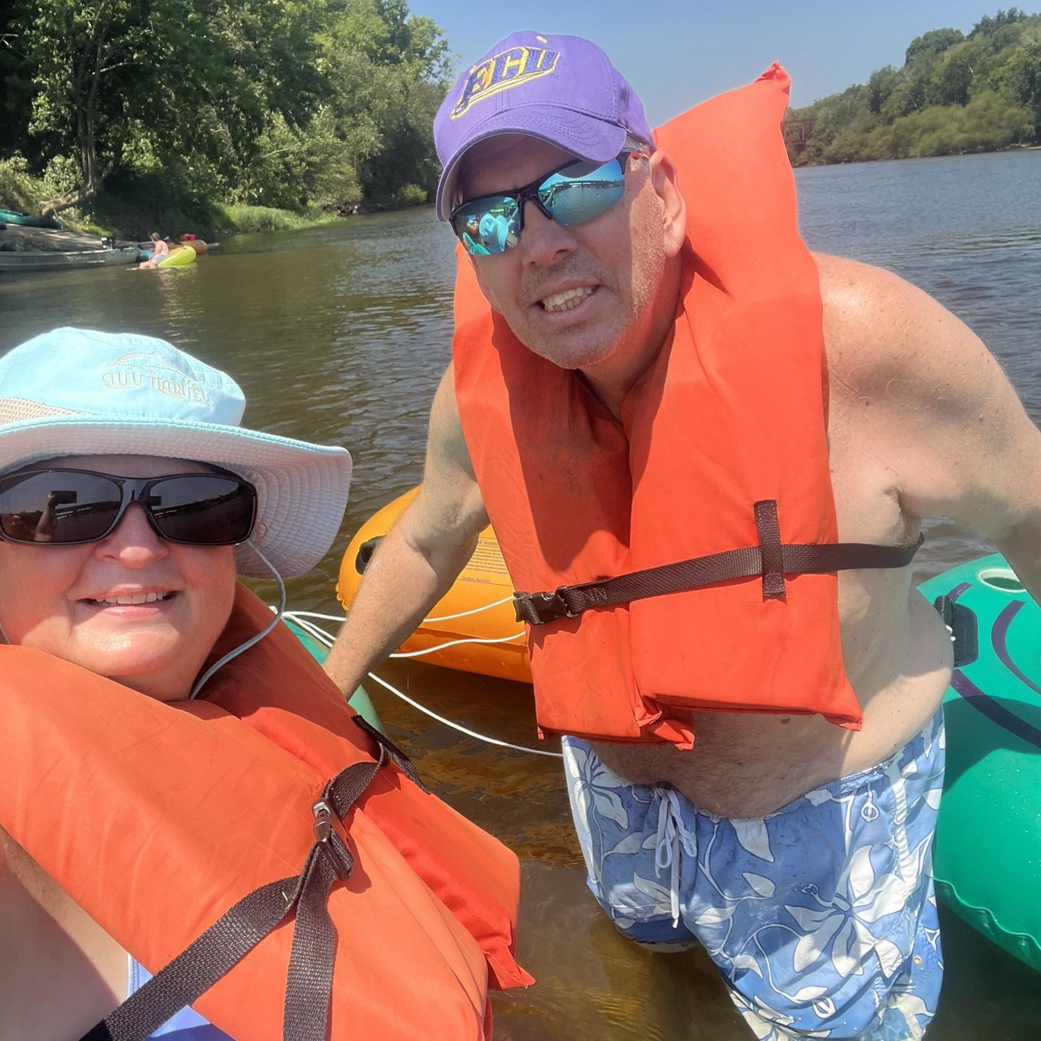 Our first date tubing down the river