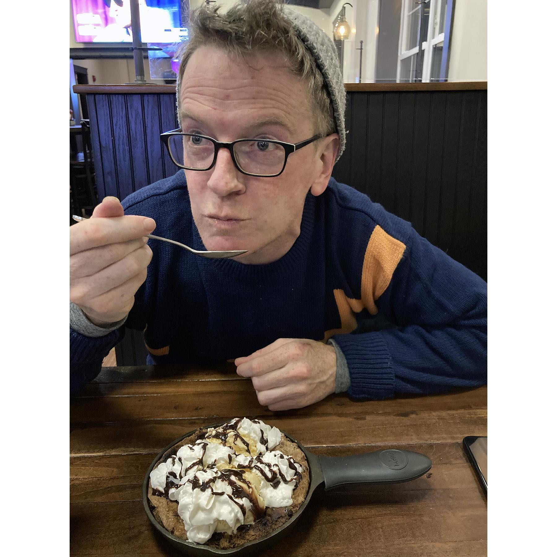 tom had some serious birthday cookie pie! then he beat hannah at some arcade games