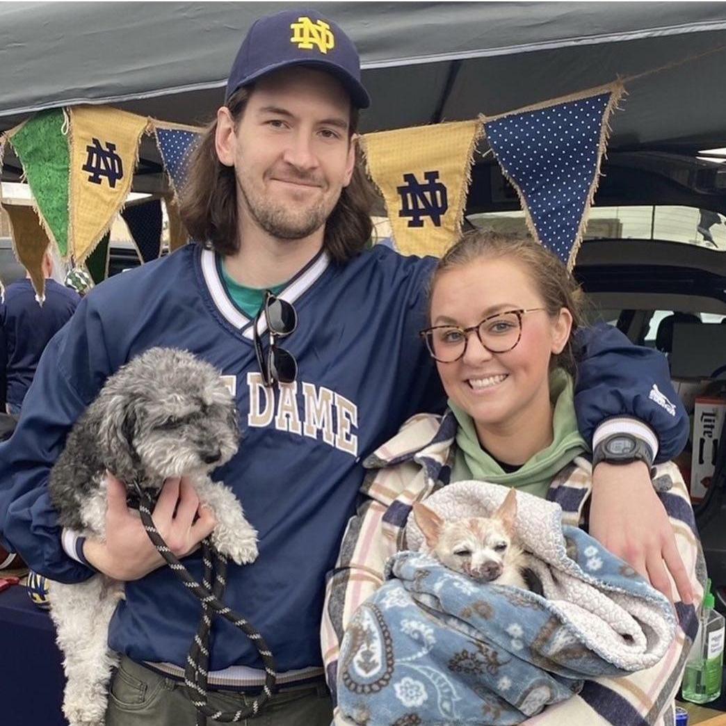 October 2021: Tailgate with the Rundles. Mikey & Finny were glad to tag along! Go Irish, beat UNC!