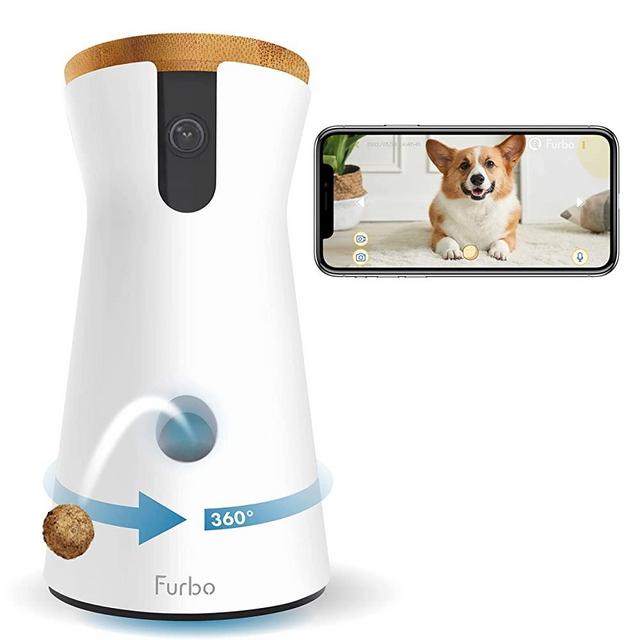 Furbo 360° Dog Camera: [New 2022] New Rotating 360° View Wide-Angle Pet Camera with Treat Tossing, Color Night Vision, 1080p HD Pan, 2-Way Audio, Barking Alerts, WiFi, Designed for Dogs