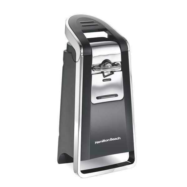 Hamilton Beach Smooth Touch Electric Automatic Can Opener with Easy Push Down Lever, Eliminates Sharp Edges, Opens All Standard-Size and Pop-Top Cans, Extra Tall, Black and Chrome (76606AG)