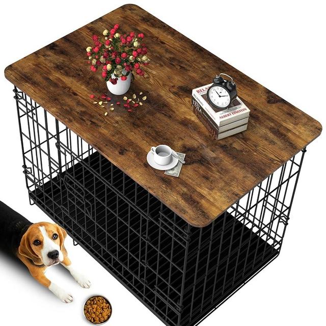 Hoyula Dog Crate Topper Wood 48 Inch Dog Crate Topper Collapsible Dog Kennel Topper for Decorative Dog Crate, Suitable for 48 Inch Wire Dog Crate (Furniture Style, Brown)