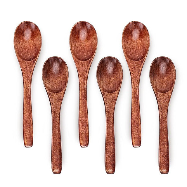 6/9/12in Wooden Spoons, 6pcs Soup Spoons Set, Small Wooden Utensils for Coffee, Tea, Jam, Sugar, Ice Cream and Bath Salts (6pcs 6in)