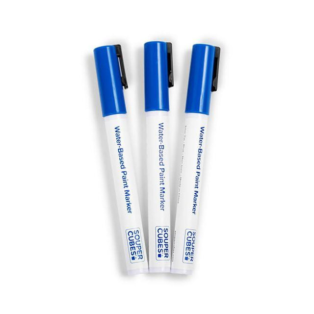 Souper Cubes 3mm Tip Size Water Based Paint Markers, Pack of 3 Blue Washable Markers, Non-Toxic Acid-Free Ink, Ideal for Labeling Freezer Trays, Kitchen Containers and More