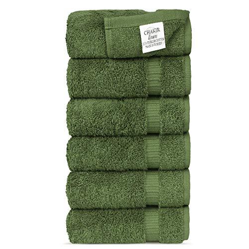 Chakir Turkish Linens Hotel & Spa Quality, Highly Absorbent 100% Turkish Cotton Hand Towels (6 Pack, Moss)