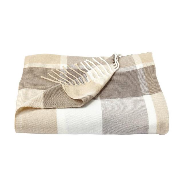 60"x70" Breathable and Stylish Soft Stone Plaid Throw Blanket Brown/Cream - Yorkshire Home