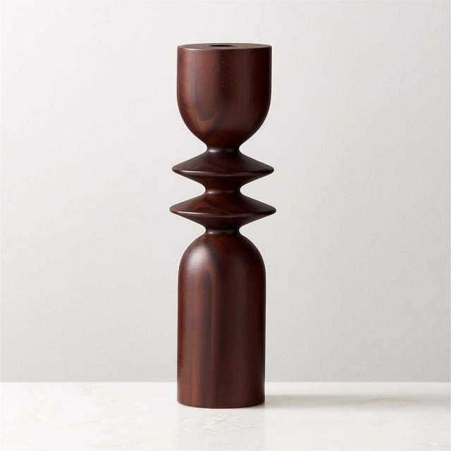 Spinet Round Acacia Wood Taper Candle Holder Large