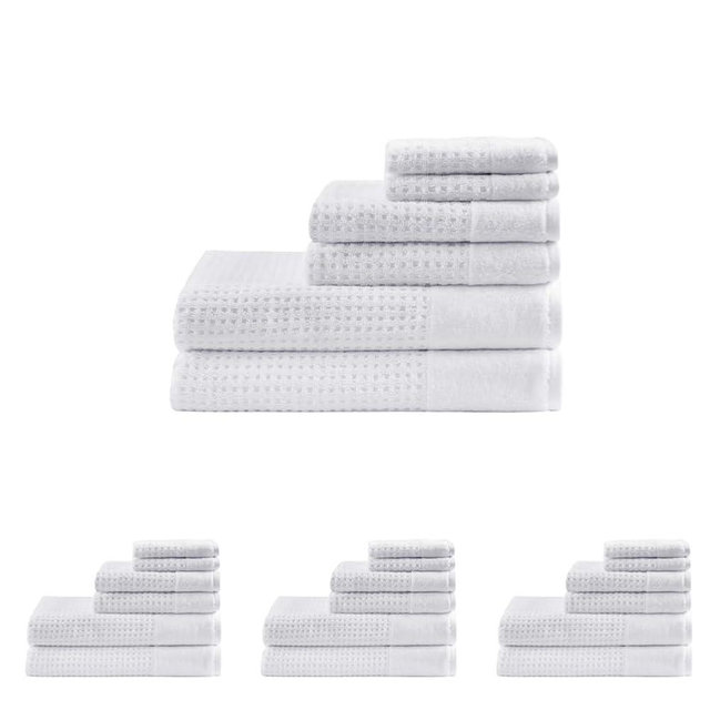 Madison Park Spa Waffle 100% Cotton Luxurious Towel Set, Premium Texture Waffle Weave, Highly Absorbent, Quick Dry, Hotel & Spa Quality Wash Clothes for Bathroom, Assorted Sizes, White 6 Piece