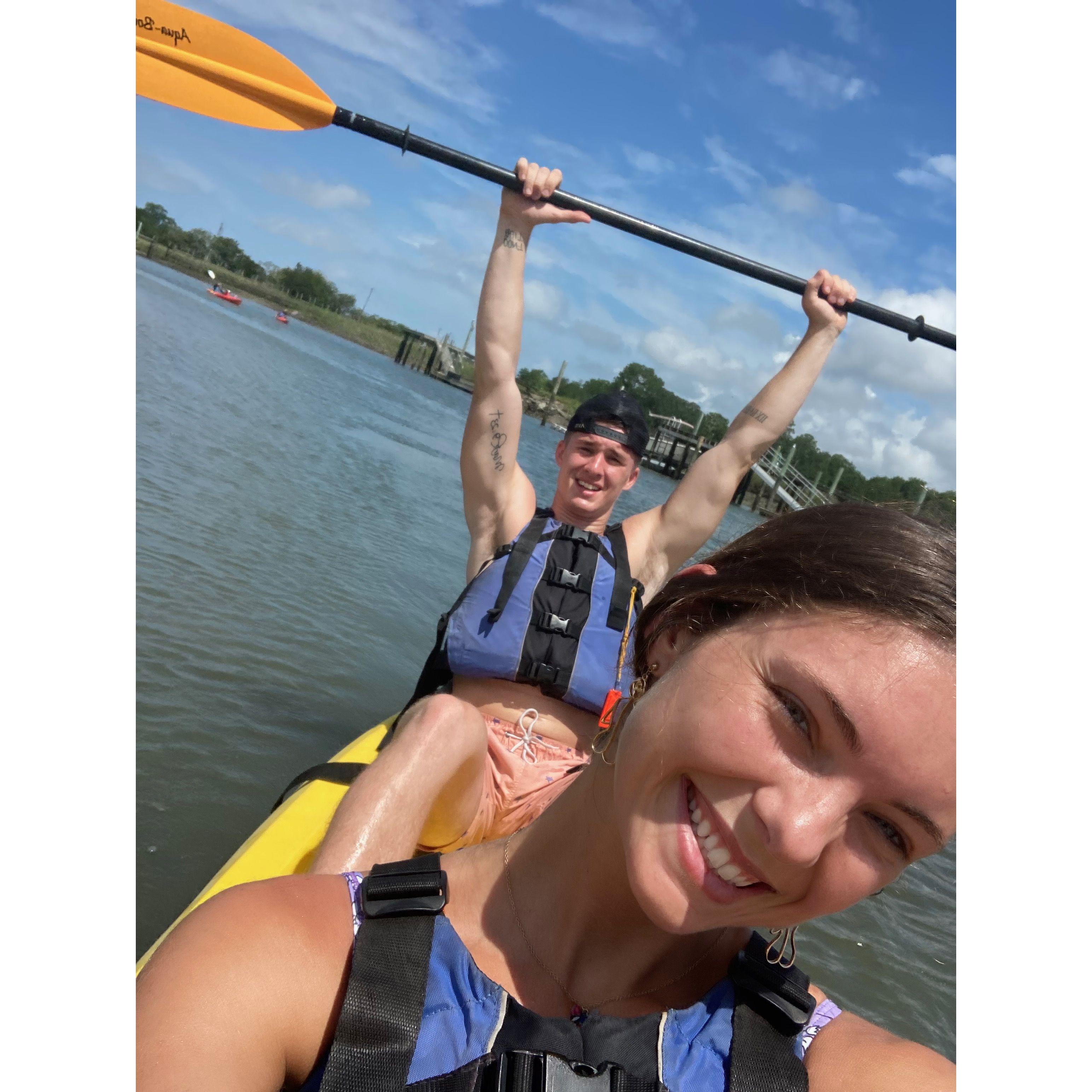 We had dolphins swim underneath us during this kayak trip!