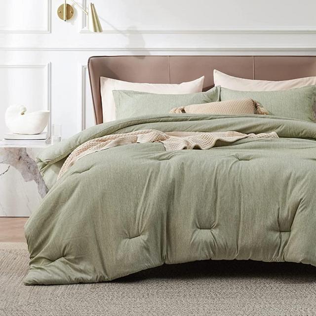 Bedsure Queen Comforter Set - Olive Green Comforter Queen Size, Soft Bedding for All Seasons, Cationic Dyed Bedding Set, 3 Pieces, 1 Comforter (88"x88") and 2 Pillow Shams (20"x26"+2")