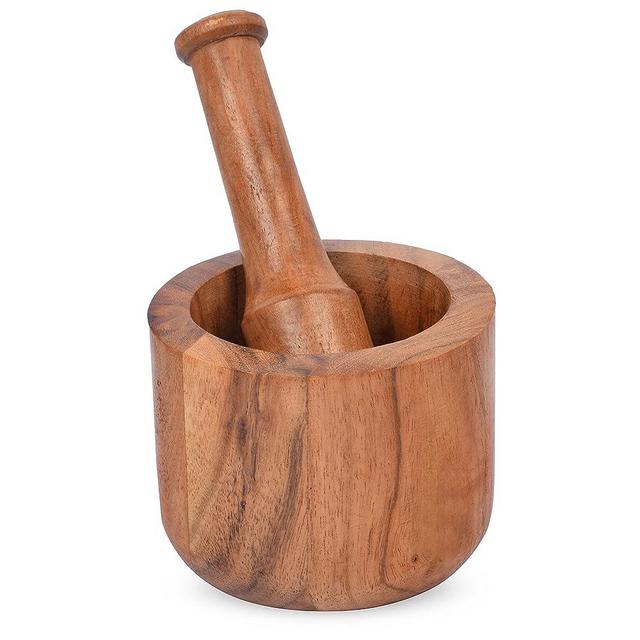 Samhita Acacia Wood Mortar and Pestle for Garlic Pepper Herb Crusher Kitchen Utensils Birthday Housewarming Gift. Mortar- 4" x 3" Pestle- 5.5"