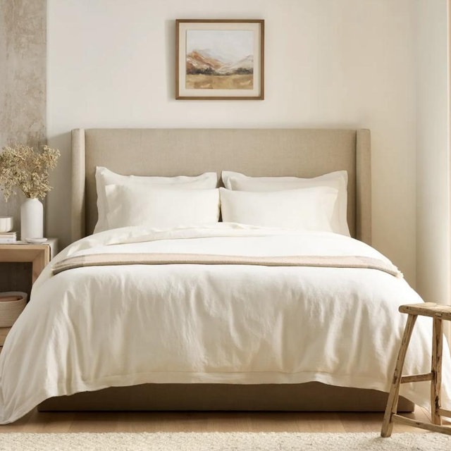 European Linen Double Flange Duvet Cover Set - Ivory