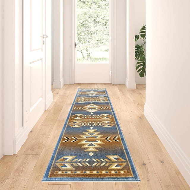 Masada Masada Rugs Southwest 2'x7' Native American Area Rug Runner in Blue