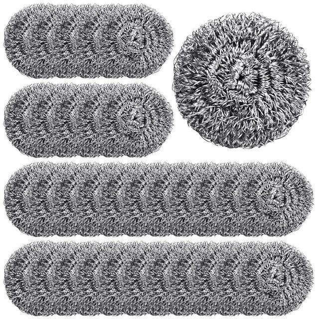 Yinkin 100 Pieces Stainless Steel Scrubber Bulk Steel Wool Scrubber Metal Sponge Wire Scouring Pad Heavy Duty Clean Dish Pot Pan and Oven for Kitchen, Bathrooms, and More