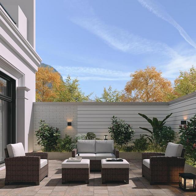 JORVIMAX Outdoor Patio Sectional Sofa Set, 5-Piece Rattan Furniture, Patio Conversation Sets with Sofa, Ottomans for Seats 4, Light Grey