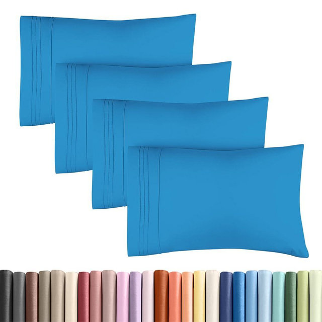 Standard Pillow Cases Set of 4 - Ultra Soft Hotel Quality Pillowcase Covers - Comfy Bedding for Women, Men, Kids & Teens - Machine Washable Pillow Protectors - 4 Piece Set - Standard Size Denim Blue