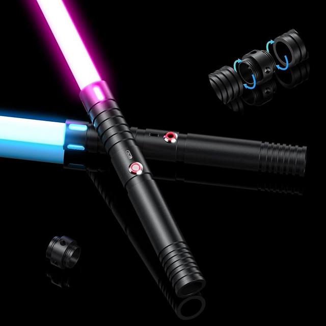 Juxaxia Lightsaber, LED Light Saber with 15 RGB Colors, Lightsabers for 3 Modes, Light Sabers with Connectors, Lightsabers for Dueling, Lightsaber Toy for Adults, Kids, 2 Pack(Black)